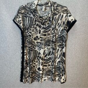 Joseph Ribkoff Cowl Neck Animal Print Embellished Cap Sleeve Tunic Top